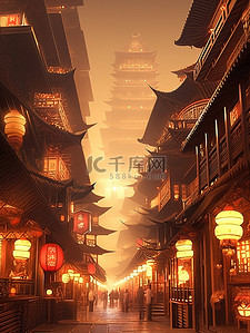 繁华似锦插画图片_大唐繁华夜景长安街景12