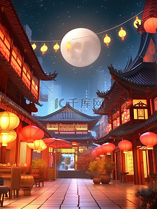 繁华大街插画图片_大唐繁华夜景长安街景11