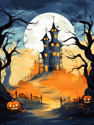 西方魔法图片素材_万圣节魔法城堡卡通插画1