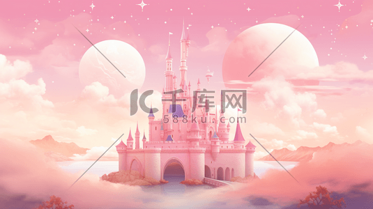 城堡粉色插画图片_唯美粉色系梦幻城堡卡通插画1