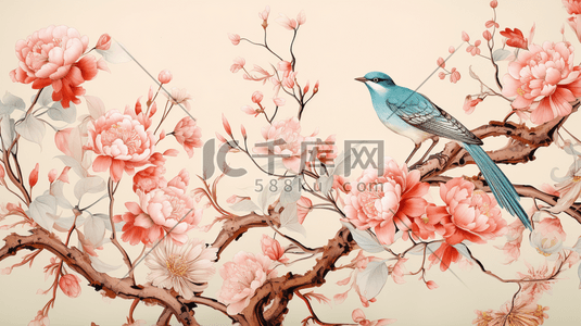枝头小鸟插画图片_中国风唯美枝头上的鸟儿插画8