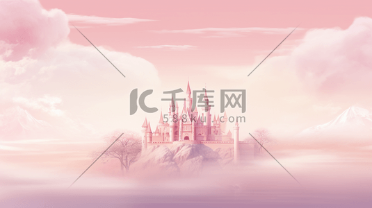 城堡粉色插画图片_唯美粉色系梦幻城堡卡通插画7