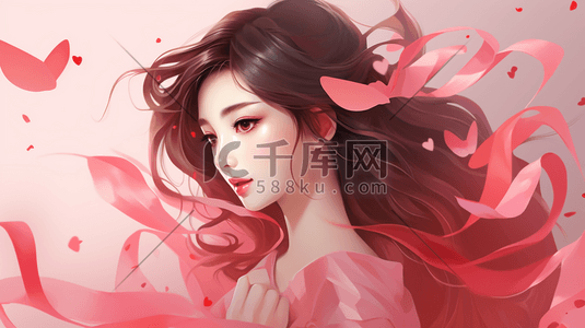 卡通唯美粉插画图片_唯美粉色系卡通少女插画3