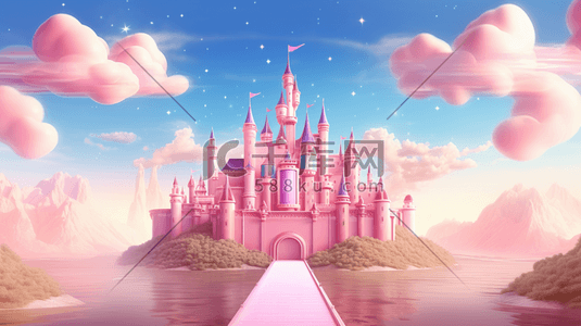 粉色建筑城堡插画图片_唯美粉色系梦幻城堡卡通插画19
