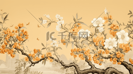 中国风唯美枝头上的鸟儿插画11
