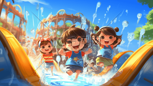 唯美夏日玩水的少年卡通人物插画3