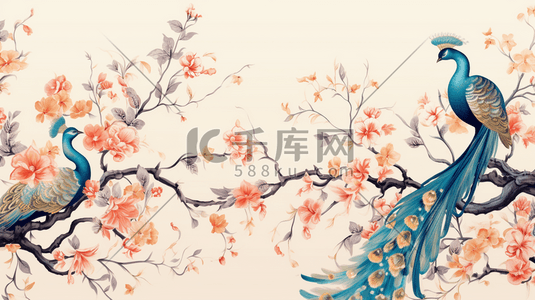 中国风唯美枝头上的鸟儿插画9