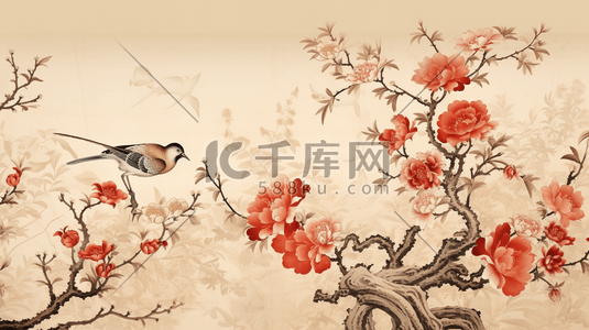 枝头小鸟插画图片_中国风唯美枝头上的鸟儿插画3