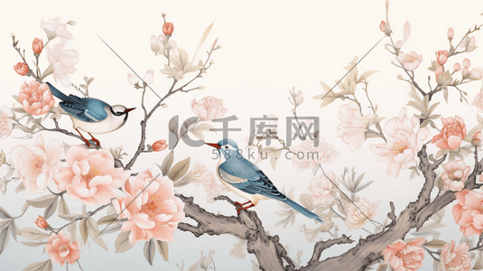 枝头小鸟插画图片_中国风唯美枝头上的鸟儿插画30