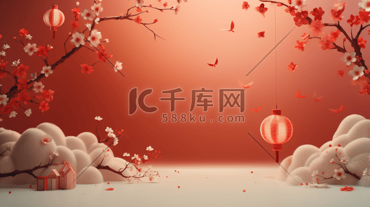 中国风红色立体感建筑插画7