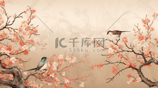 枝头小鸟插画图片_中国风唯美枝头上的鸟儿插画21