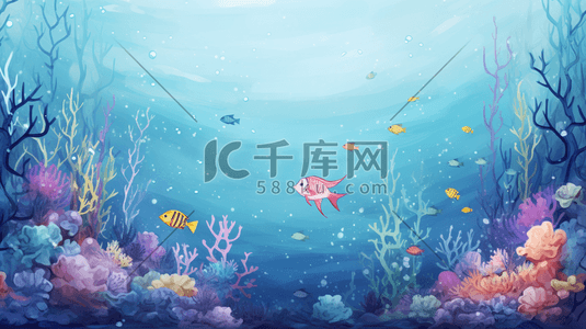 大海海草插画图片_唯美海底世界卡通插画14