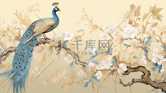 中国风唯美枝头上的鸟儿插画10