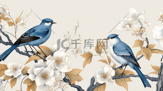 中国风唯美枝头上的鸟儿插画2
