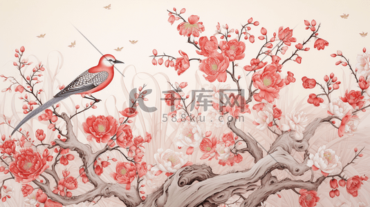 中国传统感插画图片_中国风传统花鸟绘画插画26