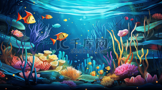 唯美海底世界卡通插画3