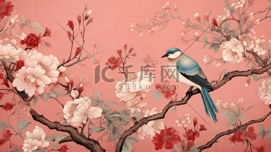 中国风唯美枝头上的鸟儿插画22