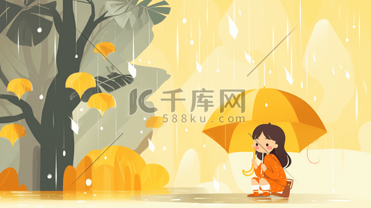 孤独卡通插画图片_唯美雨中打伞的小女孩卡通插画5