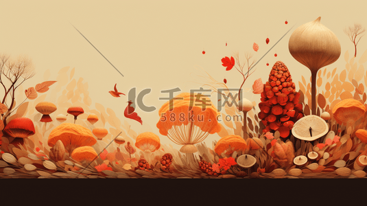 叶子自然插画图片_3D立体秋季叶子自然风景插画7