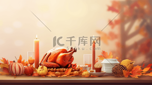 感恩节节日插画图片_餐桌上的美味火鸡感恩节节日插画4
