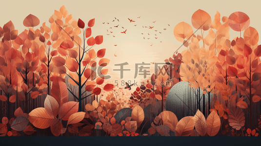 叶子自然插画图片_3D立体秋季叶子自然风景插画6