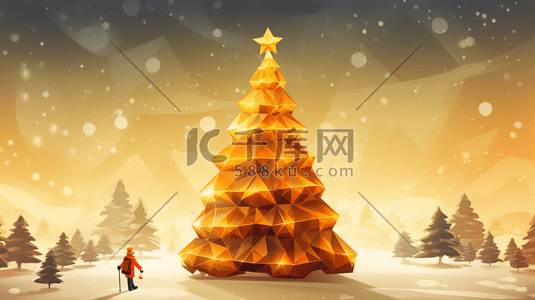 唯美金色圣诞树圣诞节插画16