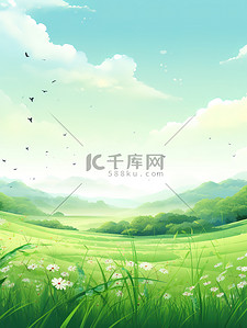 11.11弹窗插画图片_夏季蓝天草地野花自然景观插图11