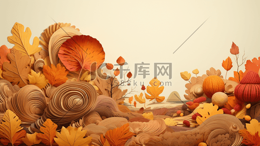 叶子自然插画图片_3D立体秋季叶子自然风景插画5