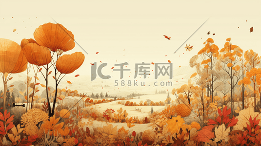 3D立体秋季叶子自然风景插画3