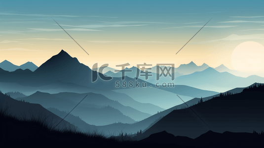 山西省轮廓插画图片_多云天空下群山的轮廓