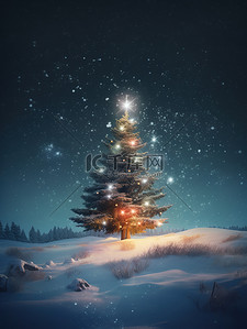 星星灯插画图片_大雪纷飞冬季美丽的圣诞树2