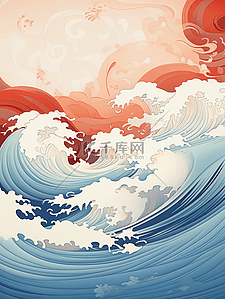 脸部水波纹插画图片_中国风国潮海浪水波纹手绘插画