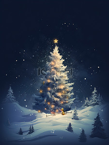 星星灯插画图片_大雪纷飞冬季美丽的圣诞树20