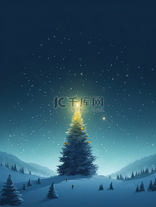 星星灯插画图片_大雪纷飞冬季美丽的圣诞树19