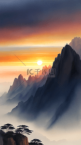 日出云海插画图片_气势磅礴的中国著名景点黄山日出风景4