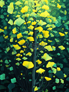 秋色银杏树黄色和绿色插画7