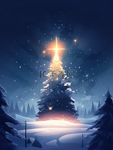 星星灯插画图片_大雪纷飞冬季美丽的圣诞树1
