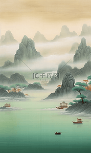 中国风大气古风东方山水插画