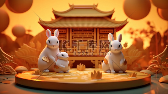 中秋节可爱月兔插画图片_可爱的兔子吃月饼赏月6