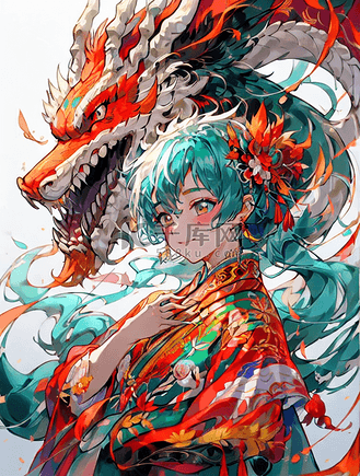 清凉明亮中国风龙与少女