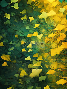 秋色银杏树黄色和绿色插画12