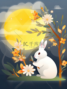 月亮月兔插画图片_中秋月兔灯笼桂花矢量图9