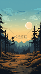 半透明圆边框插画图片_森林上空的月亮明月夜场景插画3