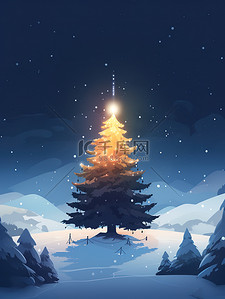 星星灯插画图片_大雪纷飞冬季美丽的圣诞树22