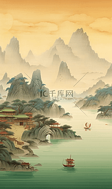中国风大气古风东方山水插画