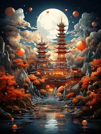 古风古建筑海报图片_古风古建筑海报素材-古风古建筑海报图片大全-千