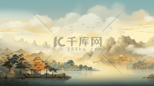 水清插画图片_轻彩清透清亮中国风国潮山水风景20