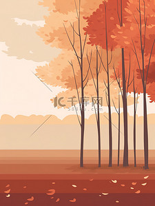 暖橙色插画图片_秋季森林的极简主义插图10
