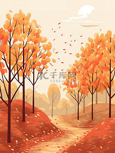 暖橙色插画图片_秋季森林的极简主义插图11