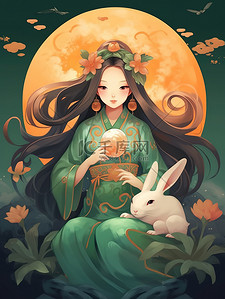 中秋节仙女嫦娥古装兔子插画1